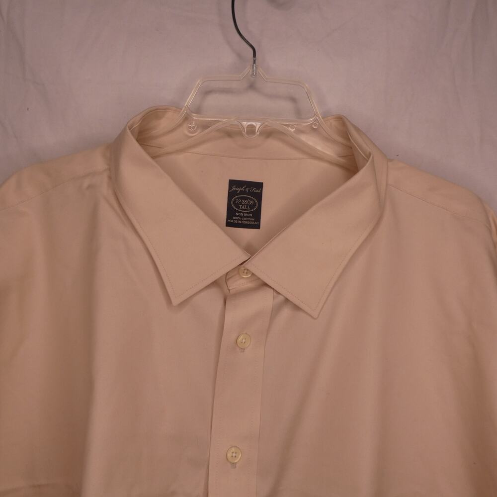Joseph‎ & Feiss Dress Shirt Mens 22 38/39 Tall Cream Non-Iron Cotton Long Sleeve